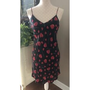 Vtg Intimate Style 100% Silk Babydoll Chemise Slip Dress Hearts Love Black Red M